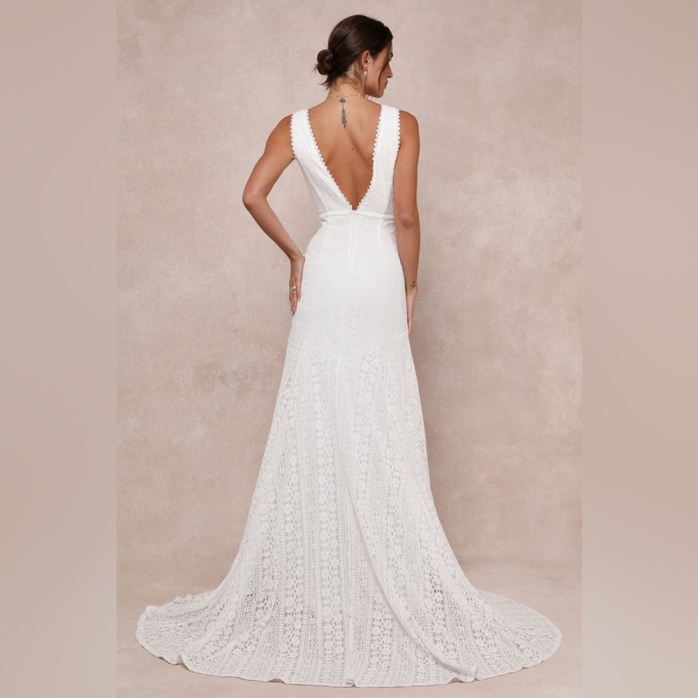 Lulus-Infinite Bliss Ivory Lace Sleeveless Backless Trumpet Maxi Dress (M/S) - Picture 2 of 5